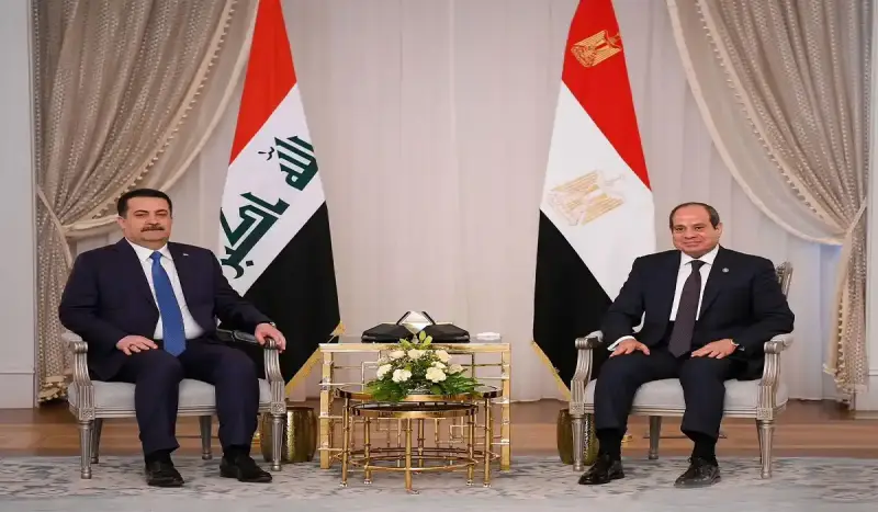 الرئيس عبد الفتاح السيسي خلال استقباله رئيس الوزراء العراقي محمد شياع السوداني