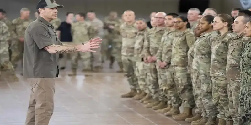 وزير الدفاع الأميركي بيت هيغسيث خلال لقائه جنوداً أميركيين