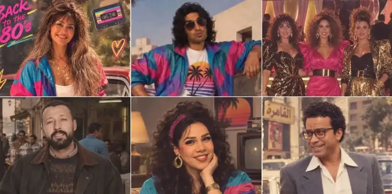 شكل المشاهير في تريند الثمانينات