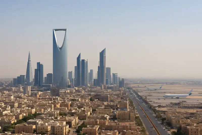 مشهد عام لأفق الرياض ومحيط مطار الملك خالد نهاراً