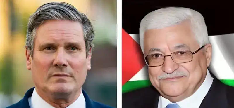 محمود عباس مع رئيس الوزراء البريطاني المكلف كير ستارمر